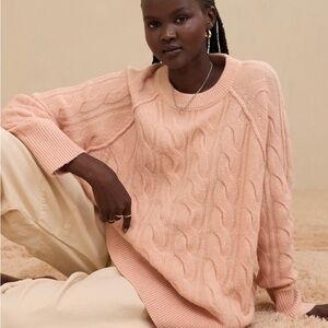 aerie Blush Cable-Knit Crewneck Sweater xs oversized